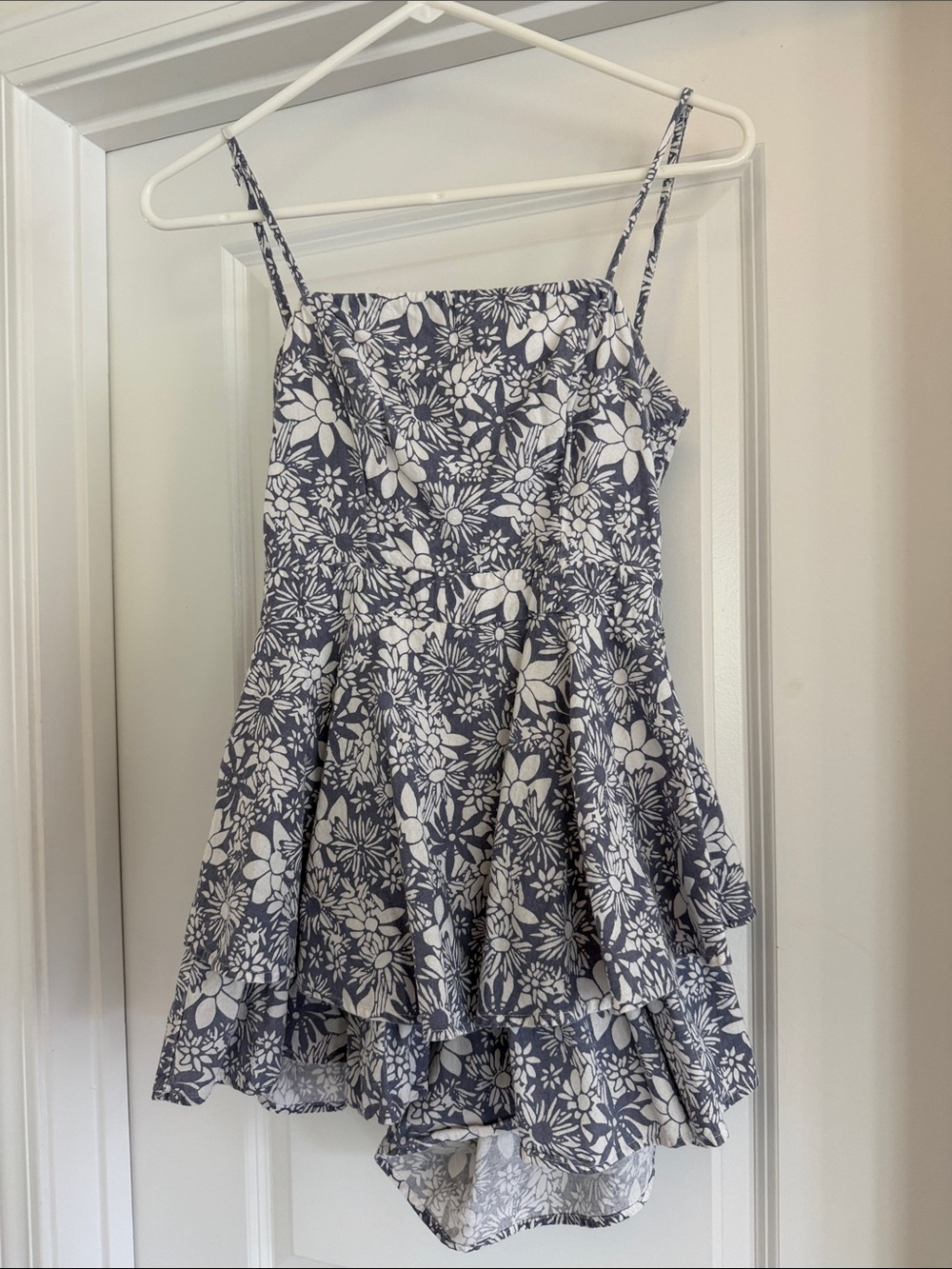 Native Daughters Blur Floral Tiered Mini Romper with Spaghetti Straps